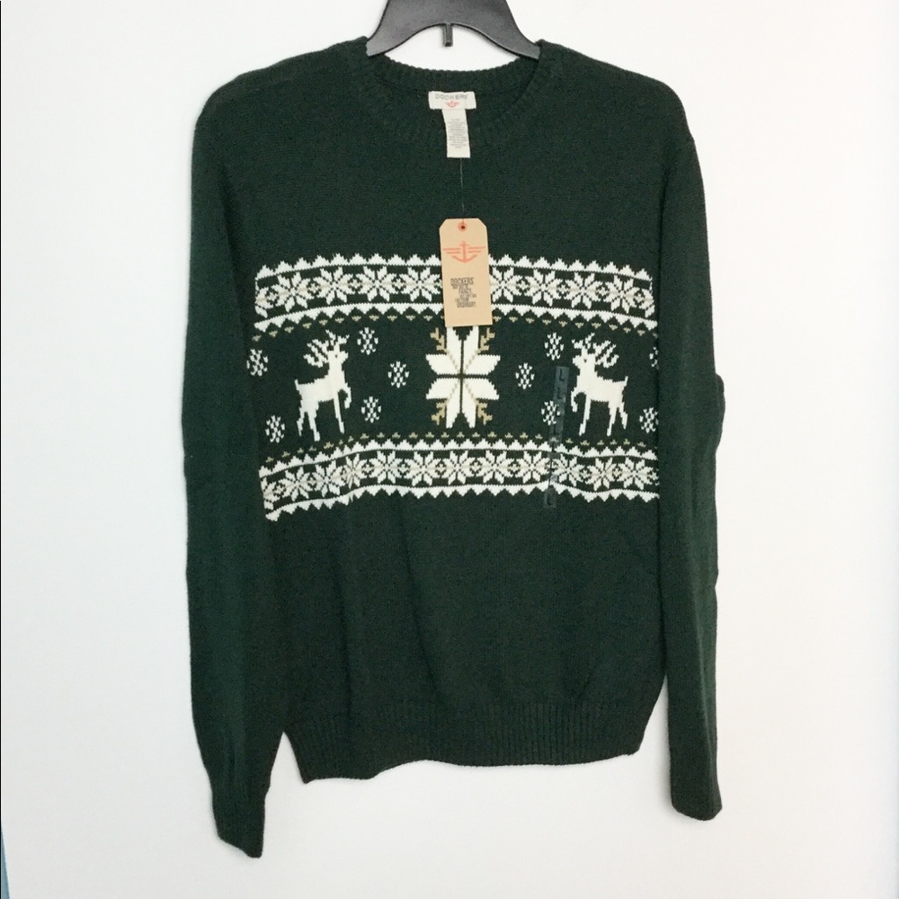 Dockers L Holiday Snow Green Crewneck Sweater NWT - Picture 1 of 8